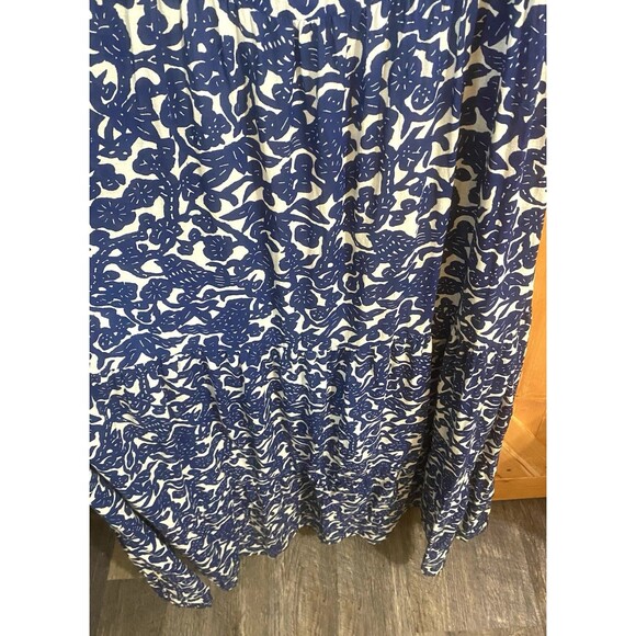 Lucky Brand Womens Tiered Maxi Dress Blue Floral Vines Boho Festival Size Large - Picture 2 of 10